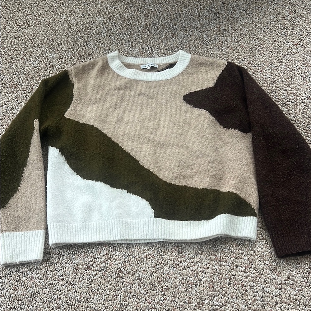 Colorblock Sweater - Brown, Green, Cream